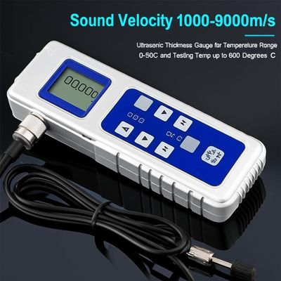 Medidor de espesor ultrasónico con rango de temperatura 0-50C, rango de medición 0.75 mm a 300 mm y profundidad de prueba 120 mm